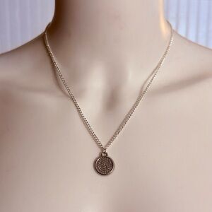 Coach Round Pave Crystal Pendant .925 Sterling Silver Necklace